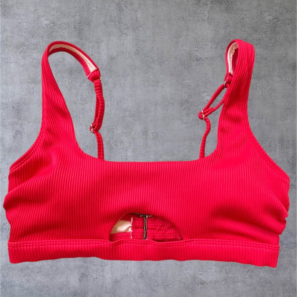 CUPSHE Red‎ Ribbed Cutout Bralette Bikini Top Adjustable Straps Swimwear Size S